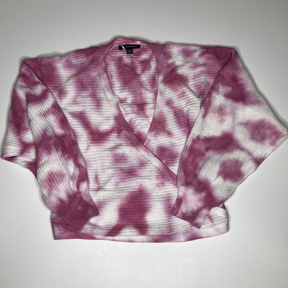 INC Women's Pink & White Tie Dye Criss Cross Wrap Top S